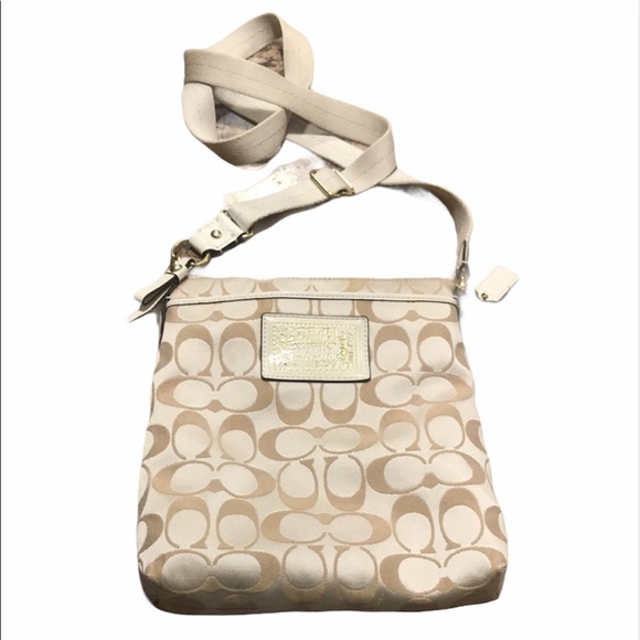 Coach Handbags - COACH Poppy Beige, Gold & White Crossbody